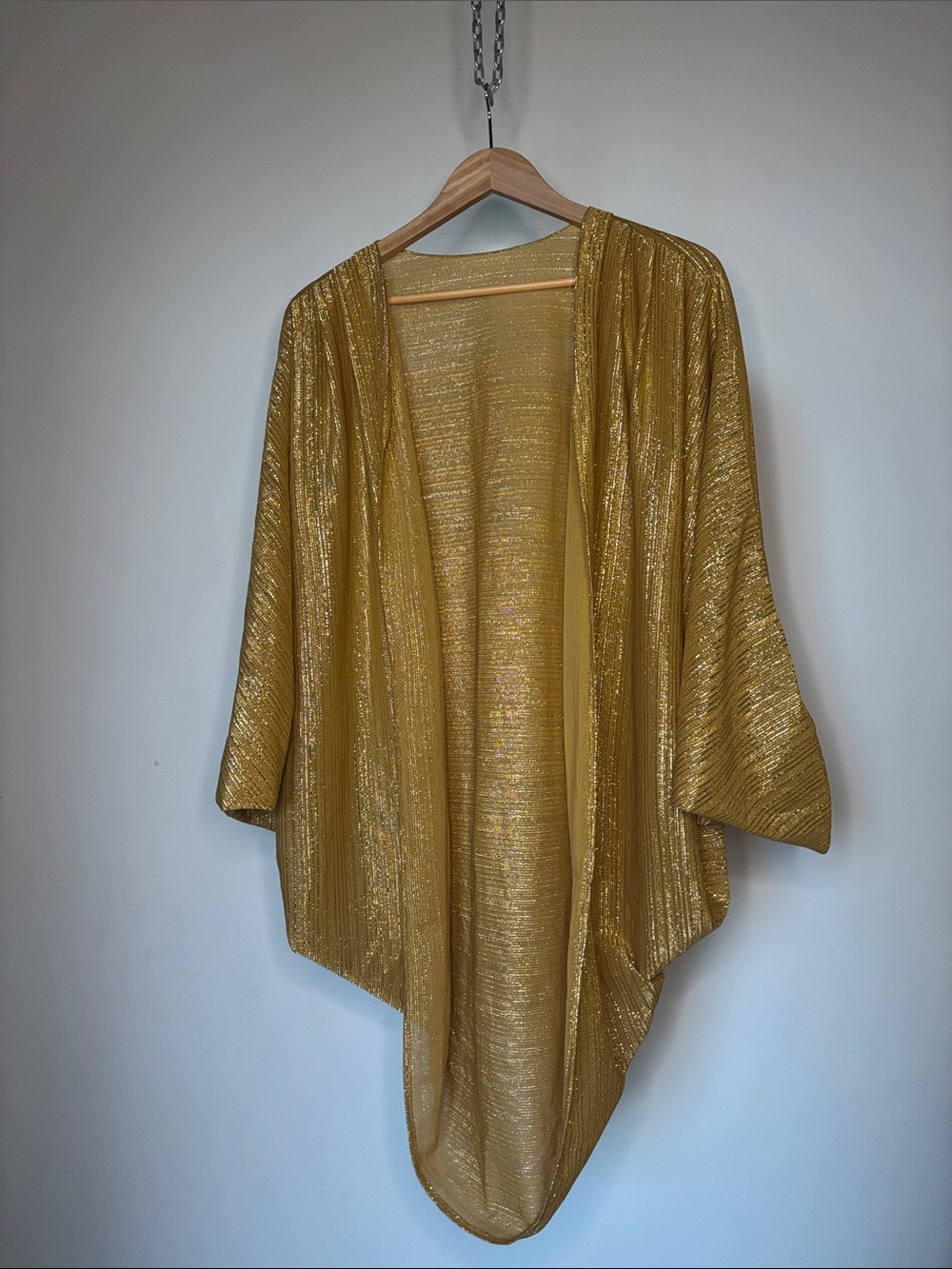 Stunning Vintage Metallic Gold Draped Cardigan Cover Up Shrug